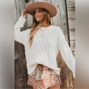 Show Me Your Mumu Day to Day Sweater ~ Cream Knit Sz Medium Womens